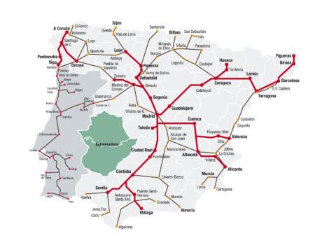 Mapa de trenes de alta velocidad y larga distancia