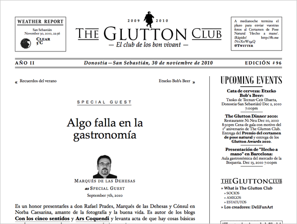 Artículo en la revista online The Glutton Club